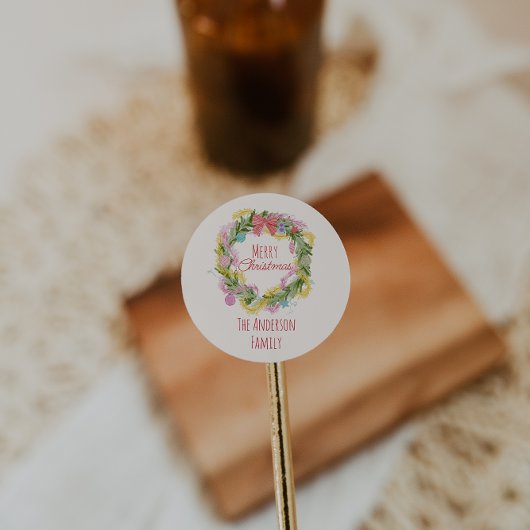 レトロ予測できなカラフルクリスマスボウリース ラウンドシール