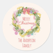 レトロ予測できなカラフルクリスマスボウリース ラウンドシール (正面)