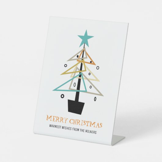 レトロ予測できなクリスマスツリーミッドセンチュリーホリデイ 台座サイン (正面)