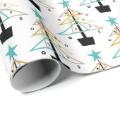 レトロ予測できなホリデークリスマスツリーミッドセンチュリー ラッピングペーパー (ロールコーナー)