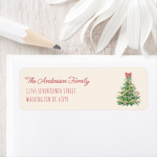 レトロ予測できなレッドグリーンクリスマスおもしろいボウツリー ラベル (インサイチュ)