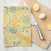 レトロ付き背景いかり、ロープ キッチンタオル (四つ折り)