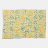 レトロ付き背景いかり、ロープ キッチンタオル (横)