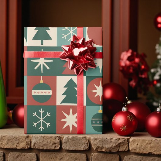 レトロ休日パタ市松模様にーン ラッピングペーパー