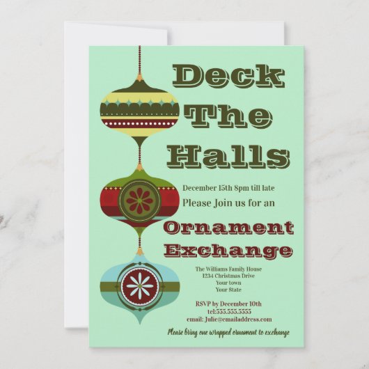レトロ休日 |クリスマスオーナメント交換パーティー 招待状 (正面)