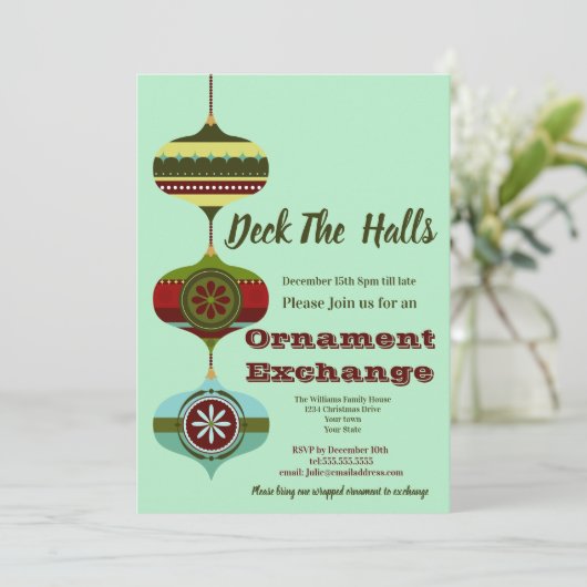レトロ休日 |クリスマスオーナメント交換パーティー 招待状 (スタンド正面)