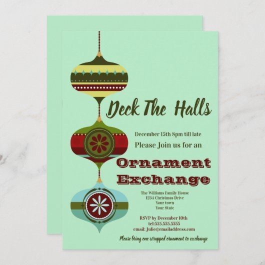 レトロ休日 |クリスマスオーナメント交換パーティー 招待状 (正面/裏面)