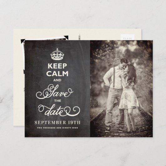 レトロ保チョークボード落ち着いて日付を保存おもしろいする 案内ポストカード (正面/裏面)