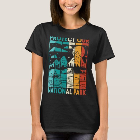 レトロ保護サンセットウェア国立公園イエローストーン Tシャツ (正面)