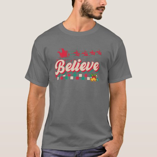 レトロ信じクリスマスビーブサンタ信じクリス Tシャツ (正面)