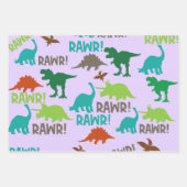 レトロ先史時代の恐竜の誕生日ギフト ラッピングペーパーシート (正面3)