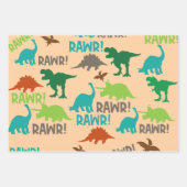 レトロ先史時代の恐竜の誕生日ギフト ラッピングペーパーシート (正面)