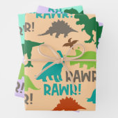 レトロ先史時代の恐竜の誕生日ギフト ラッピングペーパーシート (インサイチュ)