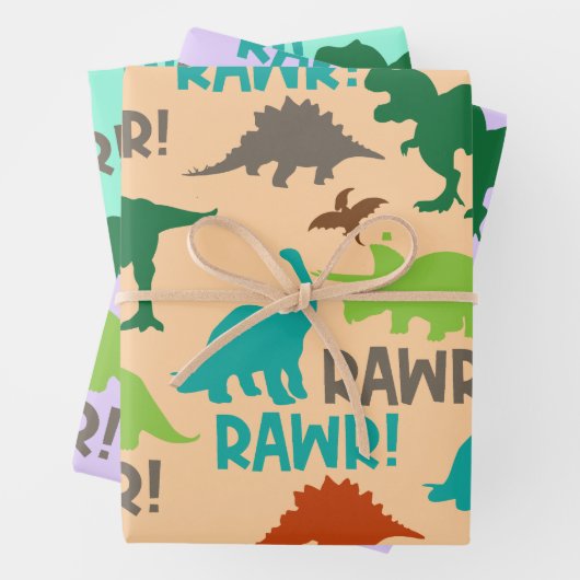 レトロ先史時代の恐竜の誕生日ギフト ラッピングペーパーシート (インサイチュ)