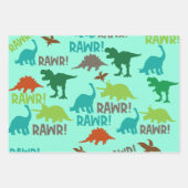 レトロ先史時代の恐竜の誕生日ギフト ラッピングペーパーシート (正面3)