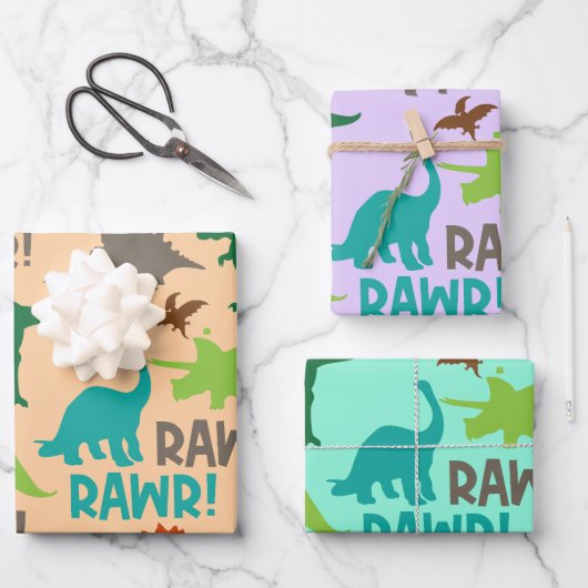 レトロ先史時代の恐竜の誕生日ギフト ラッピングペーパーシート (正面)