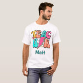 レトロ先生の稲妻 キュートなスマイリーフラワー Tシャツ (正面フル)