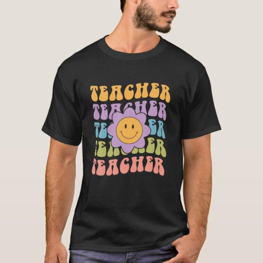 レトロ先生カラフルデイジー – 小学校T Tシャツ (正面)