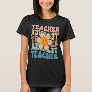 レトロ先生デイジーカラフル小学校Te Tシャツ