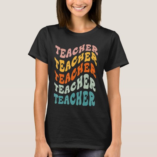 レトロ先生デイジーカラフル小学校Te Tシャツ (正面)