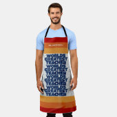 レトロ先生モダンブルーレッドスタイリッシュトートバッグ エプロン (着用した状態)