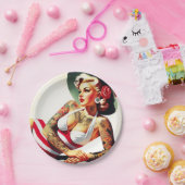 レトロ入れ墨の水着ピンアップ ペーパープレート (パーティー)