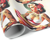 レトロ入れ墨の水着ピンアップ ラッピングペーパー (ロールコーナー)