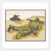 レトロ兵士および戦車 スクエアシール (正面)