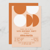 レトロ円ジオメトリオレンジパターン誕生日 招待状 (正面/裏面)