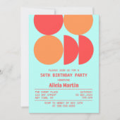 レトロ円ジオメトリパターンミント誕生日 招待状 (正面)