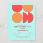 レトロ円ジオメトリパターンミント誕生日 招待状 (正面/裏面)