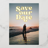 レトロ写真の保存日付 箔招待状 (正面)