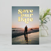 レトロ写真の保存日付 箔招待状 (立ち正面)