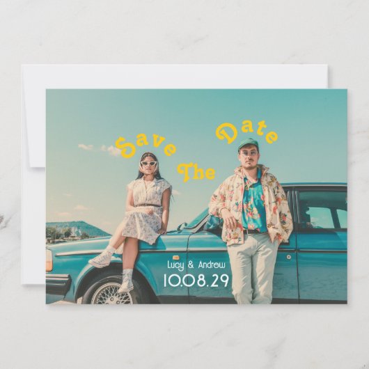 レトロ写真の結婚式の日付を保存 セーブザデート (正面)