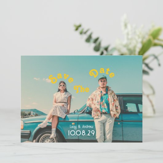 レトロ写真の結婚式の日付を保存 セーブザデート (スタンド正面)