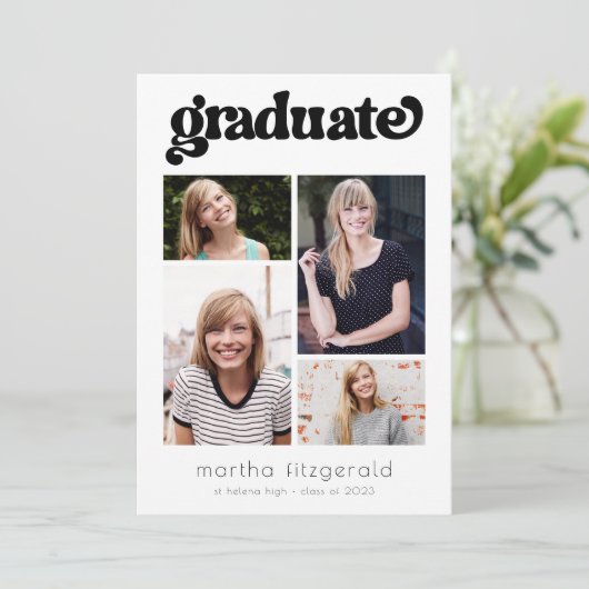 レトロ写真コラージュ卒業発表 招待状 (スタンド正面)