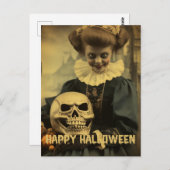 レトロ写真ハロウィーンかわいい悪い魔女の子 ポストカード (正面/裏面)