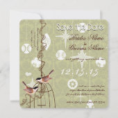 レトロ写真ホリデーバードケージウェディング日付を保存 招待状 (正面)