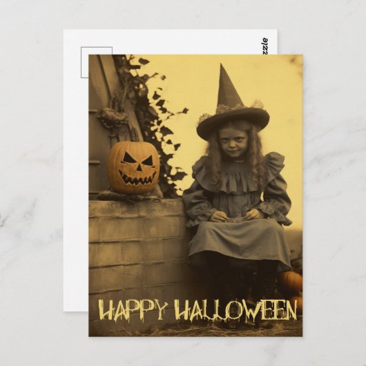 レトロ写真不気味なハロウィーン不気味な少女 ポストカード (正面/裏面)