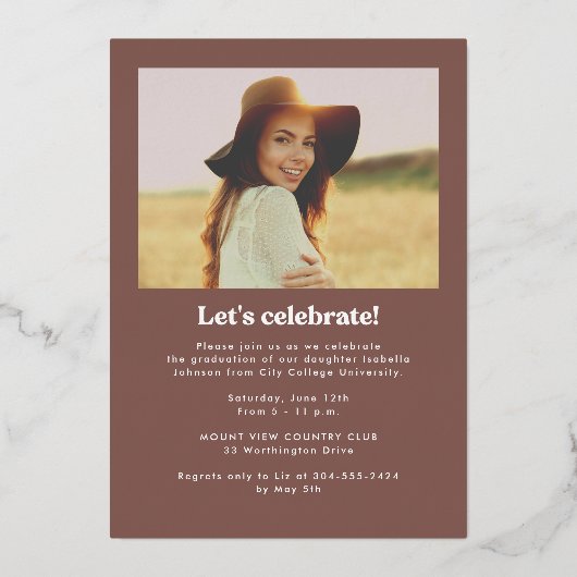 レトロ写真金ゴールド卒業会 箔招待状 (裏面)