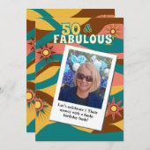 レトロ写真50歳の誕生日70年代スタイル 招待状 (正面/裏面)
