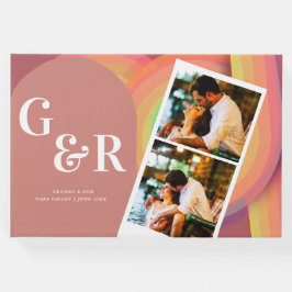 レトロ写真70年代のストライプ結婚式招待状 ゲストブック