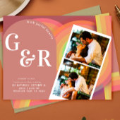 レトロ写真70年代のストライプ結婚式招待状 セーブザデート