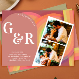 レトロ写真70年代のストライプ結婚式招待状 セーブザデート