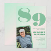 レトロ写真 グリーン グラデーション 男性 89歳の誕生日 招待状 (正面/裏面)