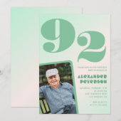 レトロ写真 グリーン グラデーション 男性 92歳の誕生日 招待状 (正面/裏面)