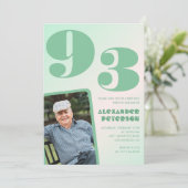 レトロ写真 グリーン グラデーション 男性 93歳の誕生日  招待状 (スタンド正面)