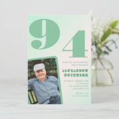 レトロ写真 グリーン グラデーション 男性 94歳の誕生日  招待状 (スタンド正面)