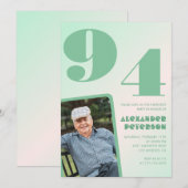 レトロ写真 グリーン グラデーション 男性 94歳の誕生日  招待状 (正面/裏面)