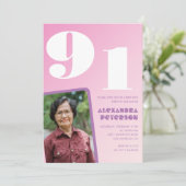 レトロ写真 ピンク 91歳の誕生日 招待状 (スタンド正面)
